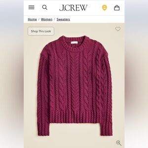 NWT J Crew Cable-knit crewneck sweater in mulberry, size medium